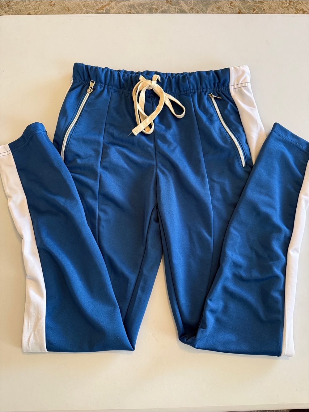 ZCL Blue Track Pants with White Side Stripes Mens Size M